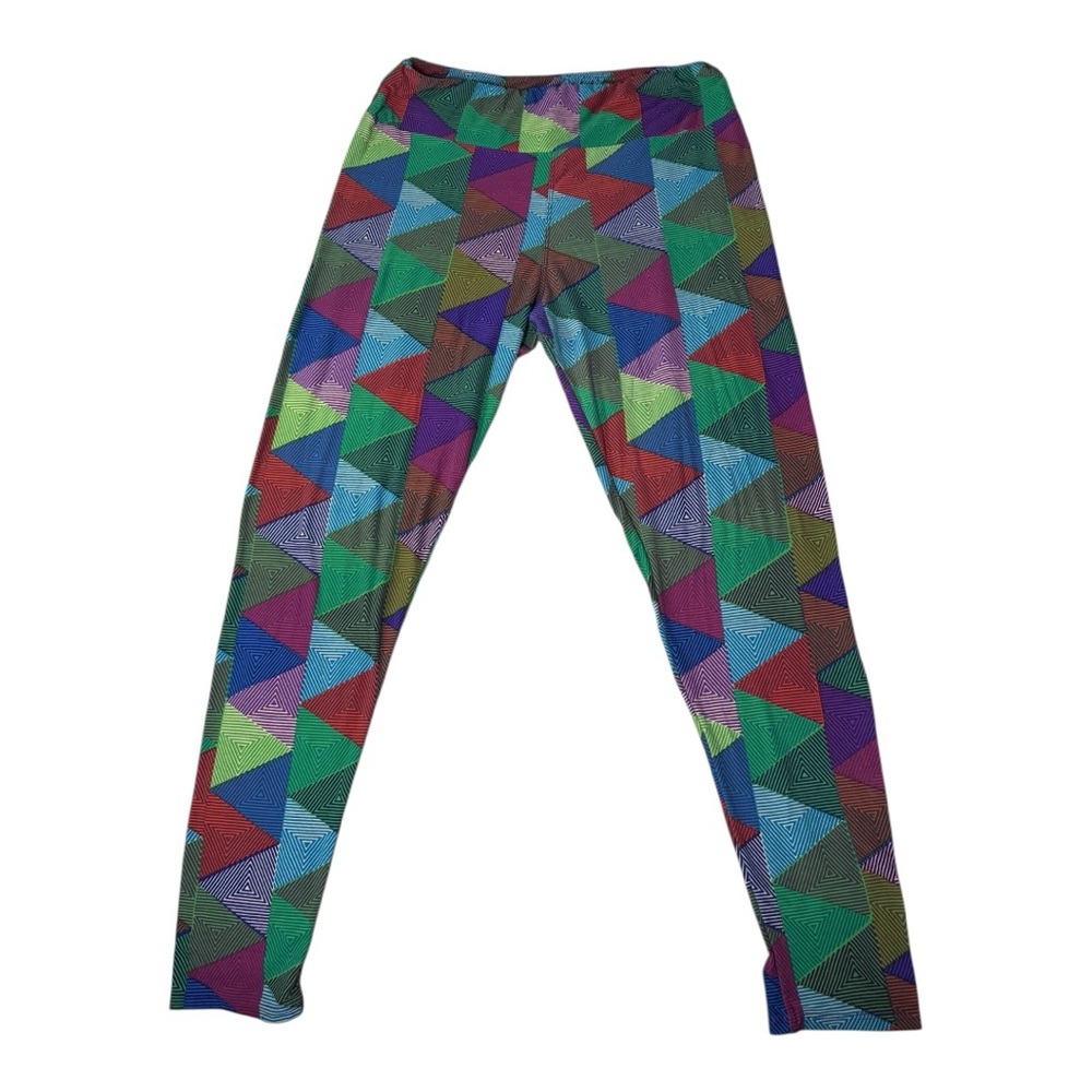 LulaRoe LLR Multi Color Triangle Green Leggings Size TC Tall & Curvy Size 12-18